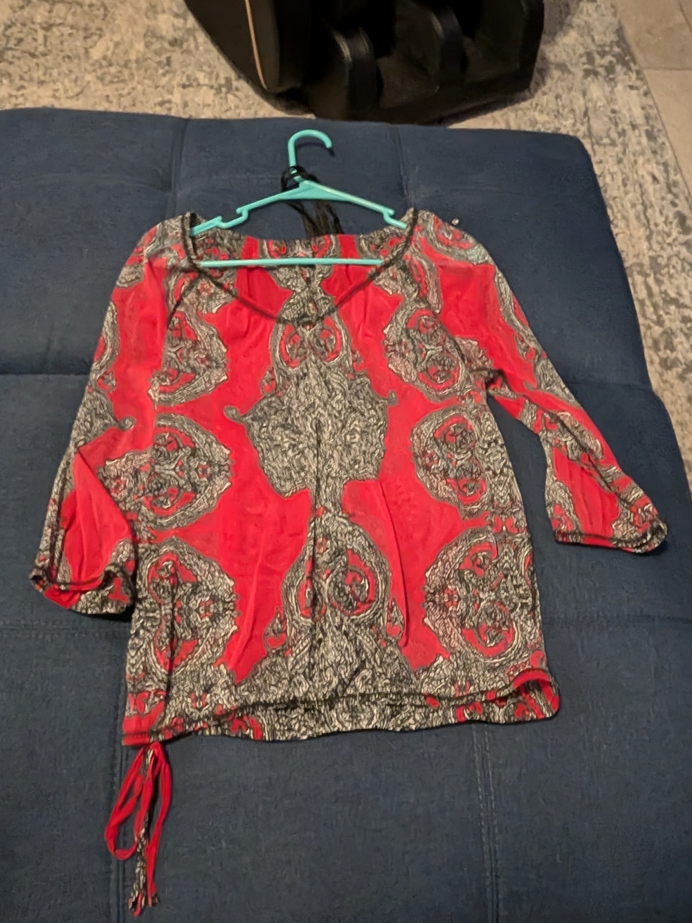 INC International Concepts Red and Black Patterned Long Sleeve Blouse